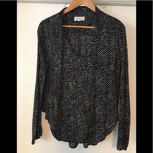 Anthropologie black and white tie front blouse